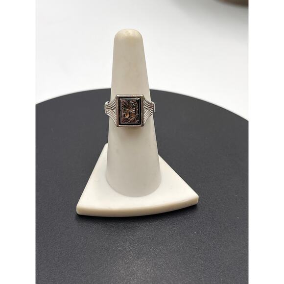 Sarah Coventry Vintage Silver Carved Hematite Roman Soldier Centurion Adj Ring 7 - Picture 2 of 8